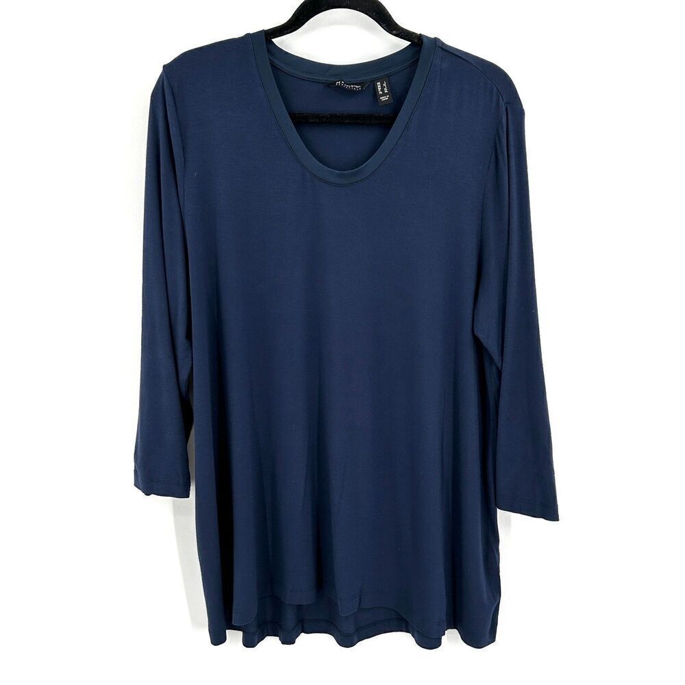 H BY HALSTON Navy Blue Crew Neck Long Sleeve Tunic Top Shirt Size Large